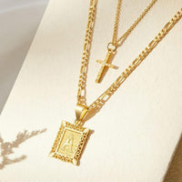 2 Piece Initial Letter & Cross Necklace Set