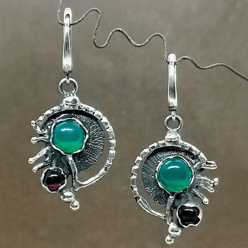 Bohemian Green Zirconia & SilverPlated Artisan Drop Earrings