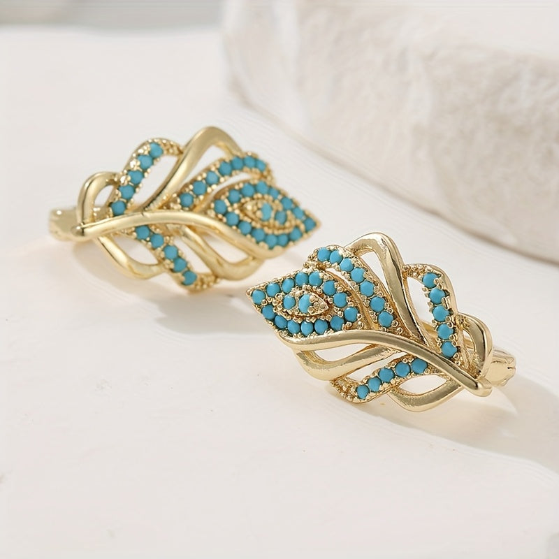 Bohemian Gold Design Turquoise Leaf Earrings