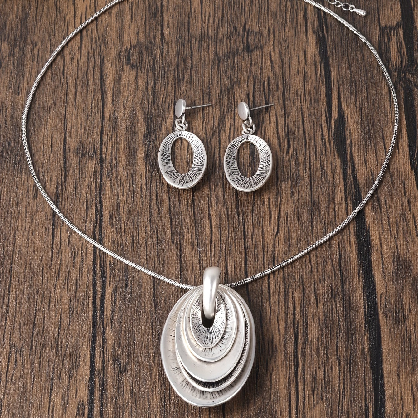 Vintage Silvery Multi Layer Necklace And Earrings Set