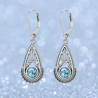 Bohemian Silver Plated Filigree Teardrop Turquoise Dangle Earrings