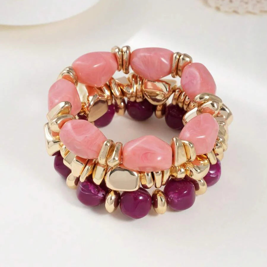 Bohemian Retro Geometric Thick Acrylic Beaded Bracelet