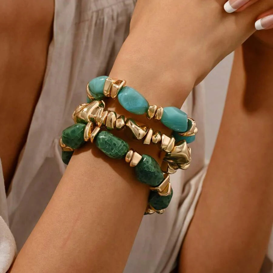 Bohemian Retro Geometric Thick Acrylic Beaded Bracelet