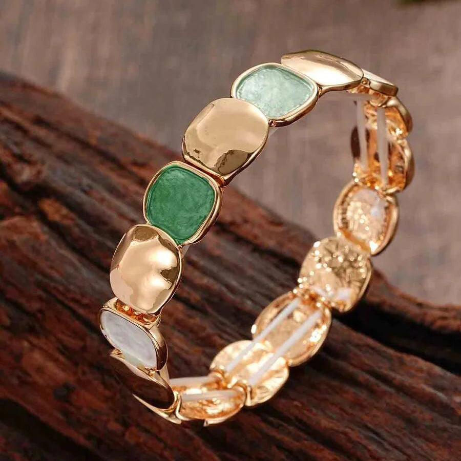 Elegant Oval Glossy & Matte Design Elastic Zinc Alloy Bracelet