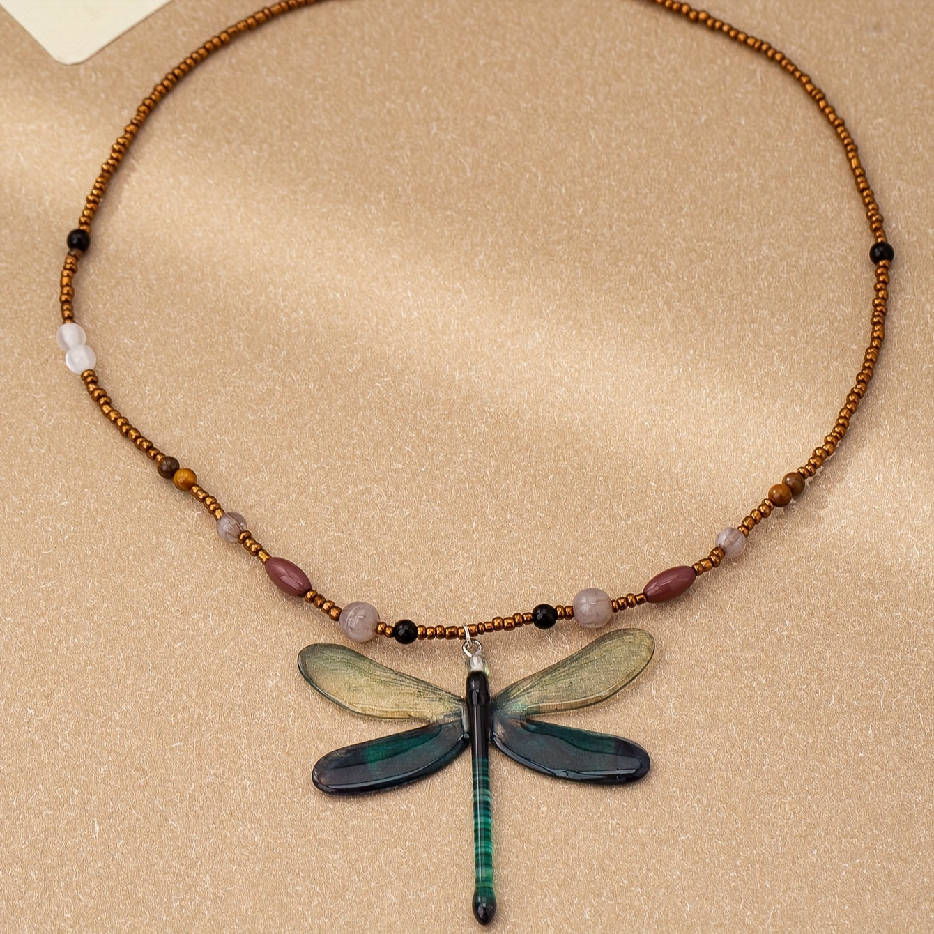 Bohemian Multicolored Beads Dragonfly Necklace