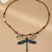 Bohemian Multicolored Beads Dragonfly Necklace