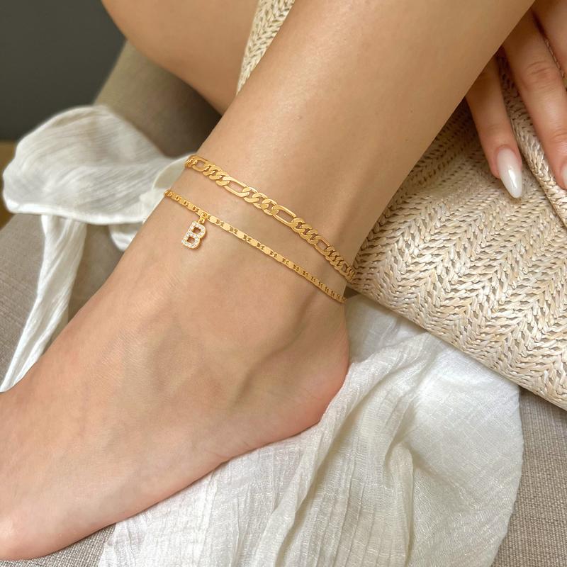 2 Piece Diamond Initial Anklet Set