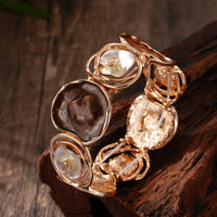 Bohemian Round Flower Geometric Design Cuff Elastic Bracelet