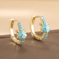 Vintage Turquoise Turtle Round Hoop Earrings