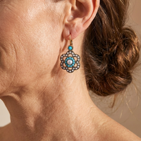 Floral Turquoise & Pearl Gold Plated Leverback Earrings