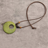 Bohemian Wax Rope Leaf Shaped Pendant Long Necklace