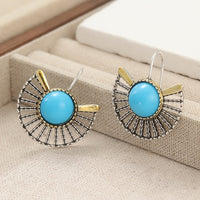 Bohemian Turquoise Gold Plated Fan Shape Hollow Hook Earrings