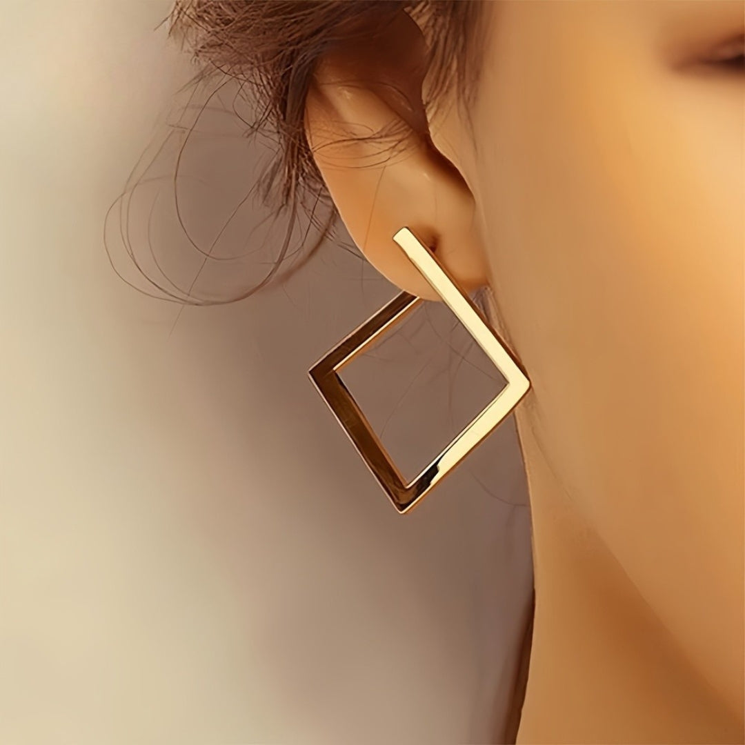 Minimalist Gold Plated Stainless Steel Square Drop Earrings