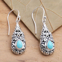 Vintage Teardrop Turquoise Silver Plated Drop Earrings