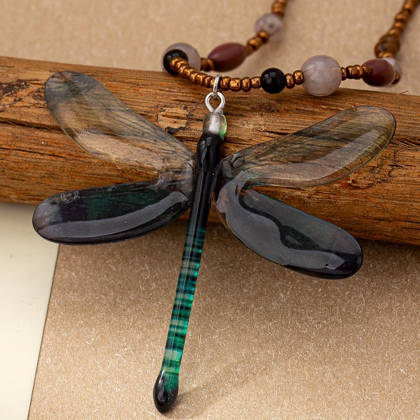 Bohemian Multicolored Beads Dragonfly Necklace