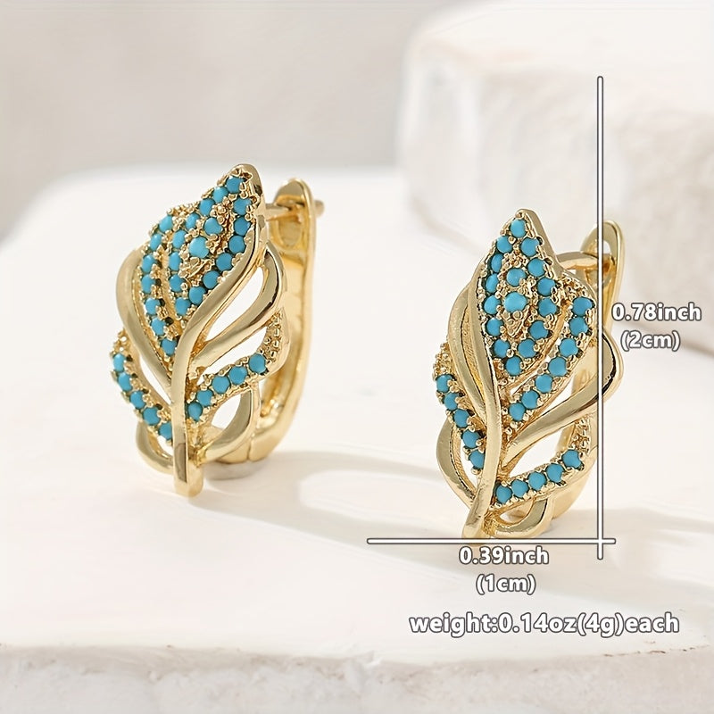 Bohemian Gold Design Turquoise Leaf Earrings