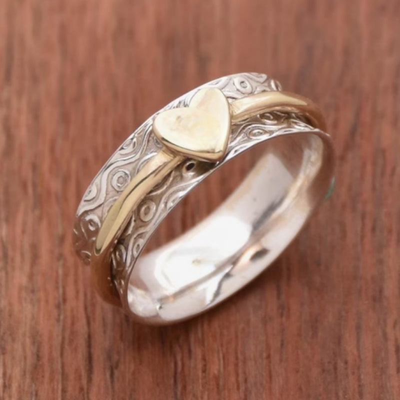 Bohemian Two Tone Heart Spinner Band Ring