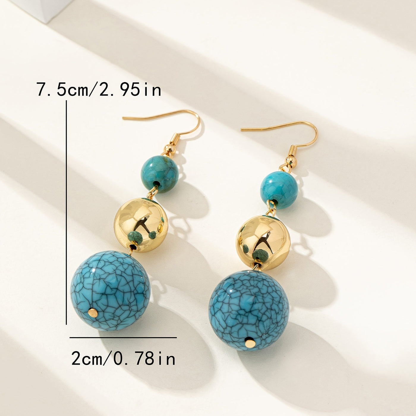 Vintage Gold Accent Boho Chic Turquoise Bead Earrings