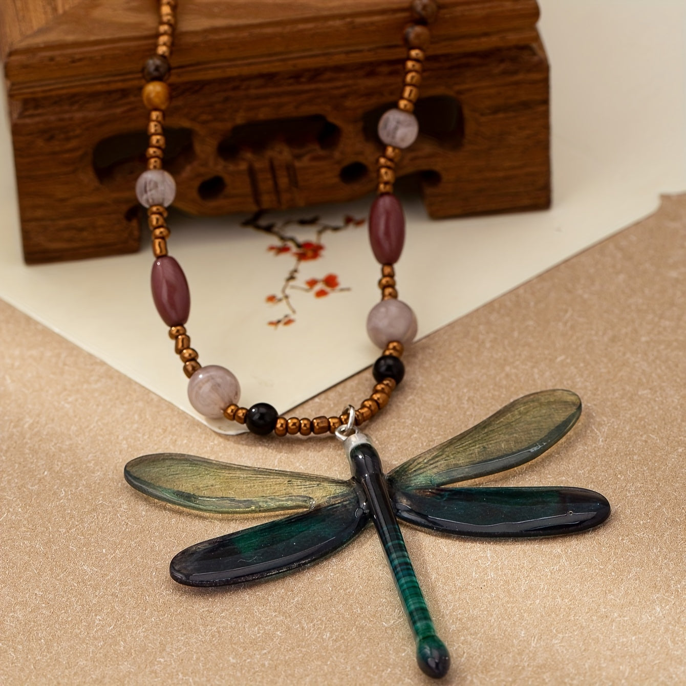 Bohemian Multicolored Beads Dragonfly Necklace