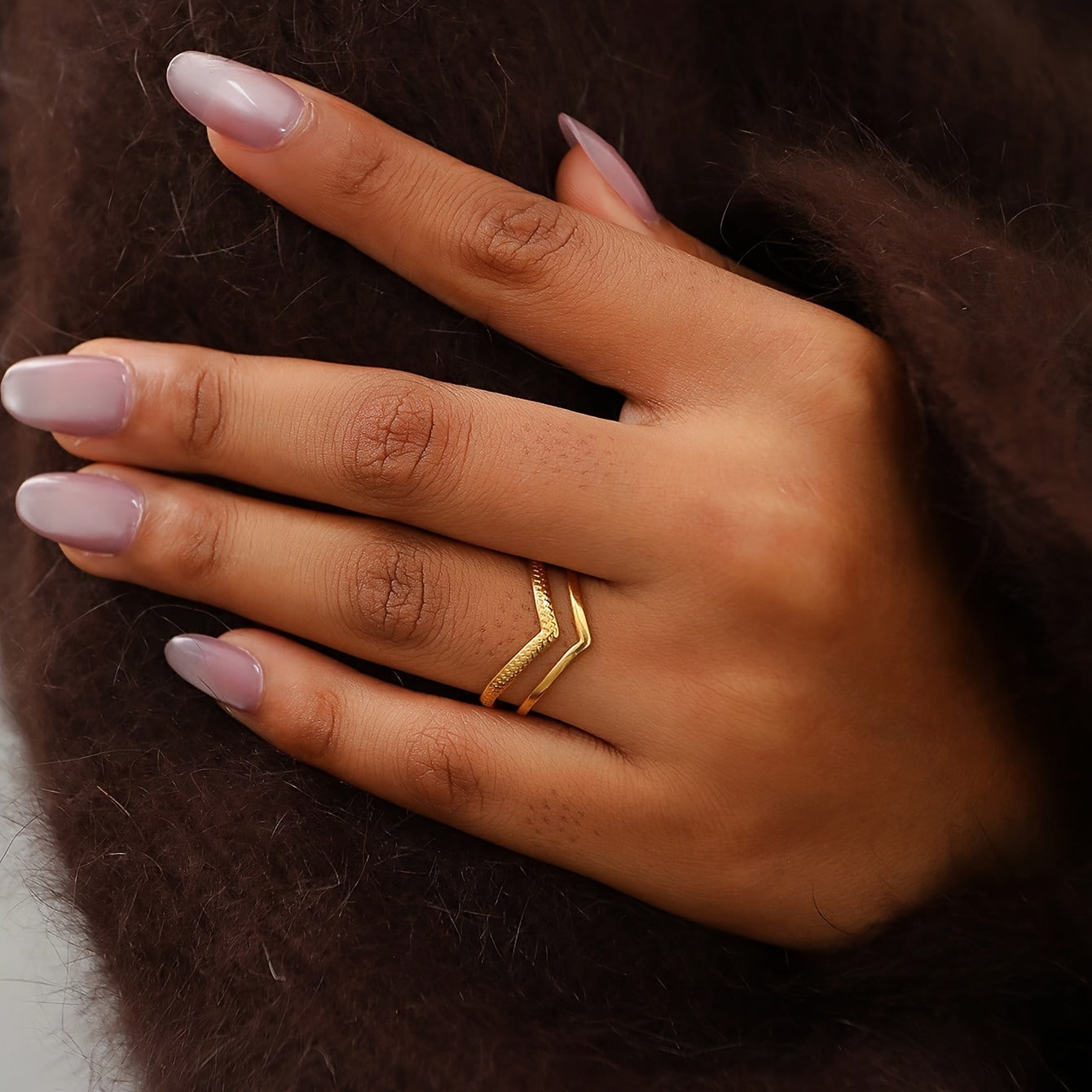 Double-Layer Gold V-Shaped Adjustable Statement Ring