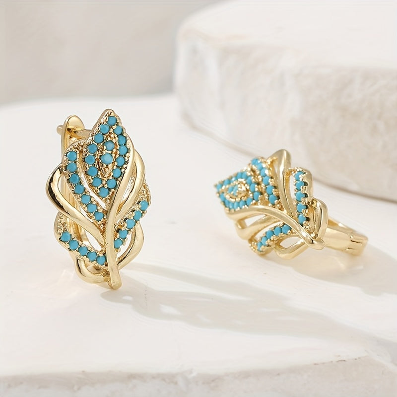 Bohemian Gold Design Turquoise Leaf Earrings