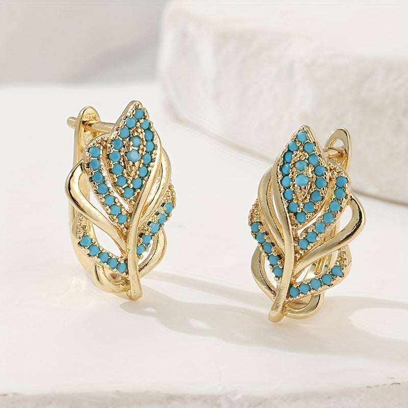 Bohemian Gold Design Turquoise Leaf Earrings