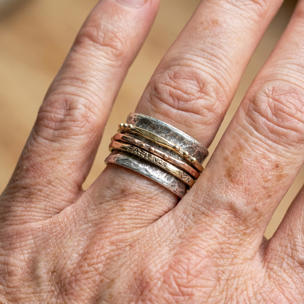 Faith & Love Mixed Metal Spinner Statement Ring