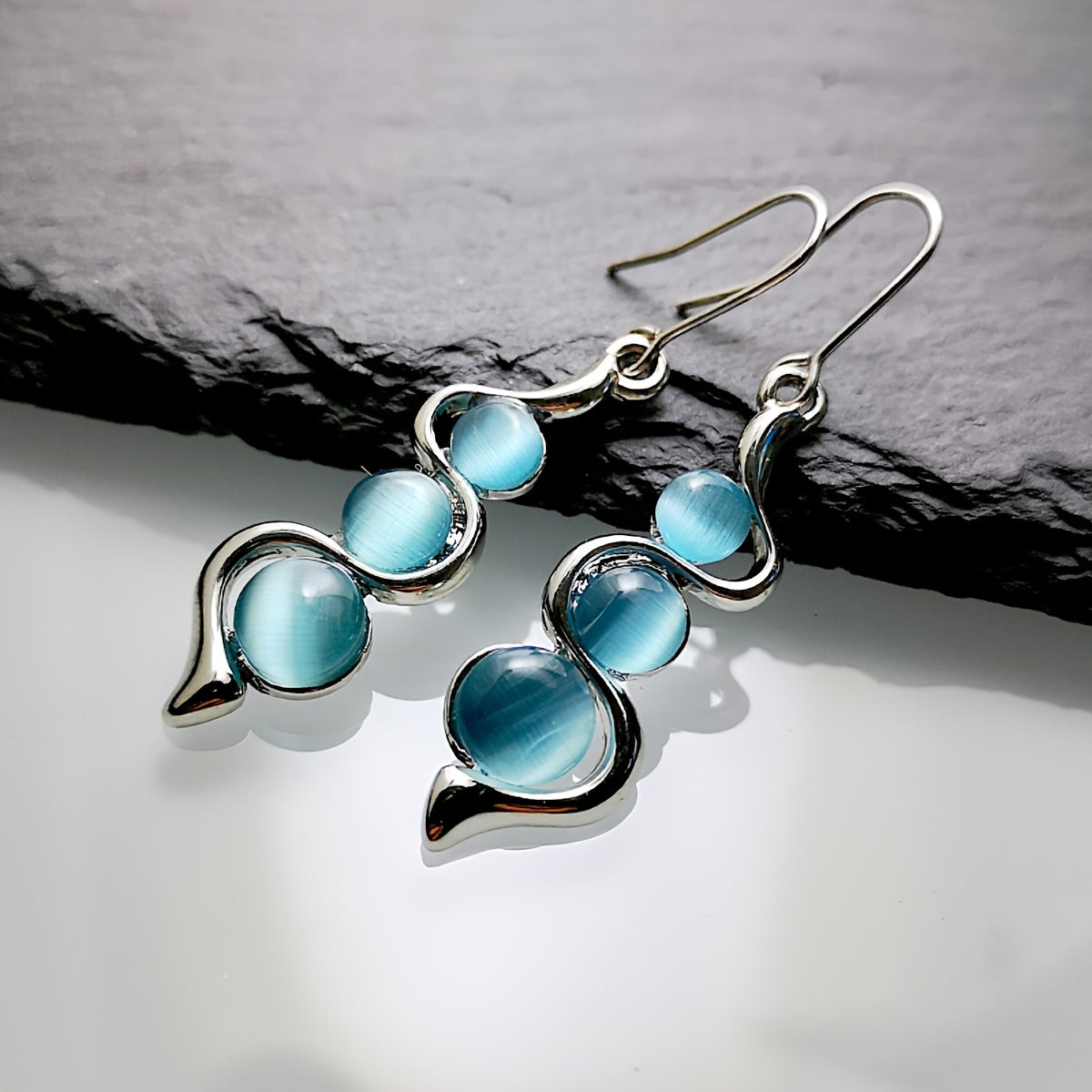 Moonstone Silver Plated Spiral Drop Earrings