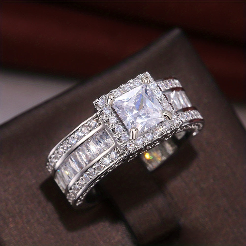 Elegant Square Zirconia with Radiant Cubic Ring