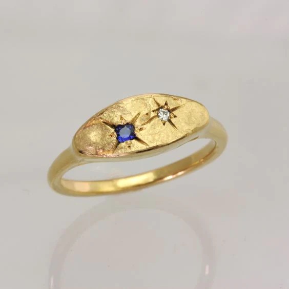 Vintage Celestial Blue Star Gold Plated Ring