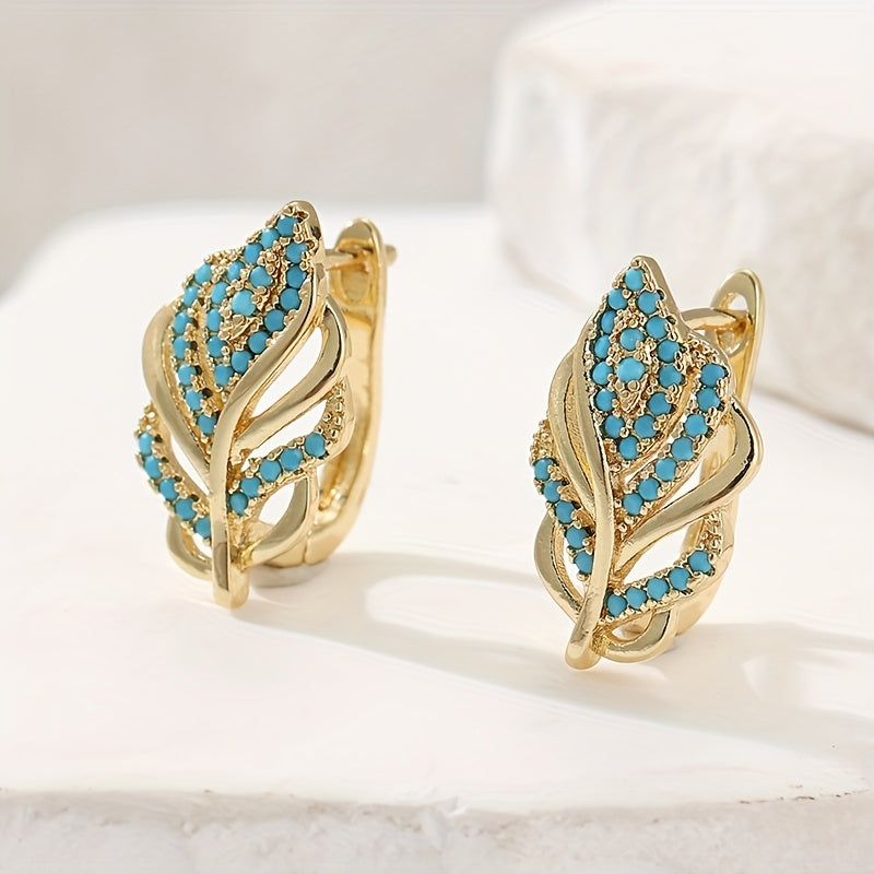 Bohemian Gold Design Turquoise Leaf Earrings
