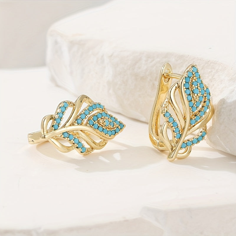 Bohemian Gold Design Turquoise Leaf Earrings