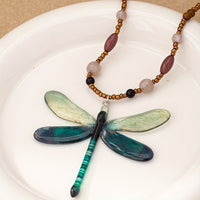 Bohemian Multicolored Beads Dragonfly Necklace