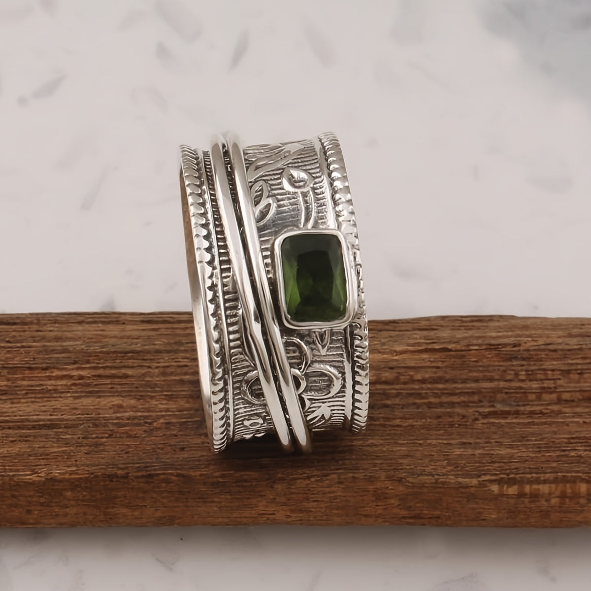 Vintage Bohemian Wide Band Zirconia Silver Plated Ring