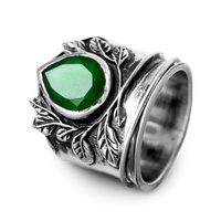 Elegant Green Onyx Leaf Silver Fidget Ring