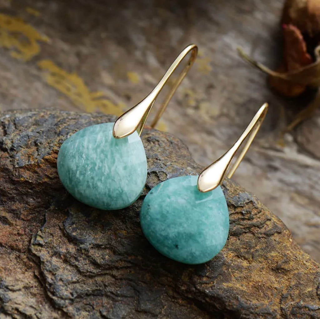 Amazonite Gold Drop Natural Stone Earrings