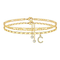 2 Piece Diamond Initial Anklet Set