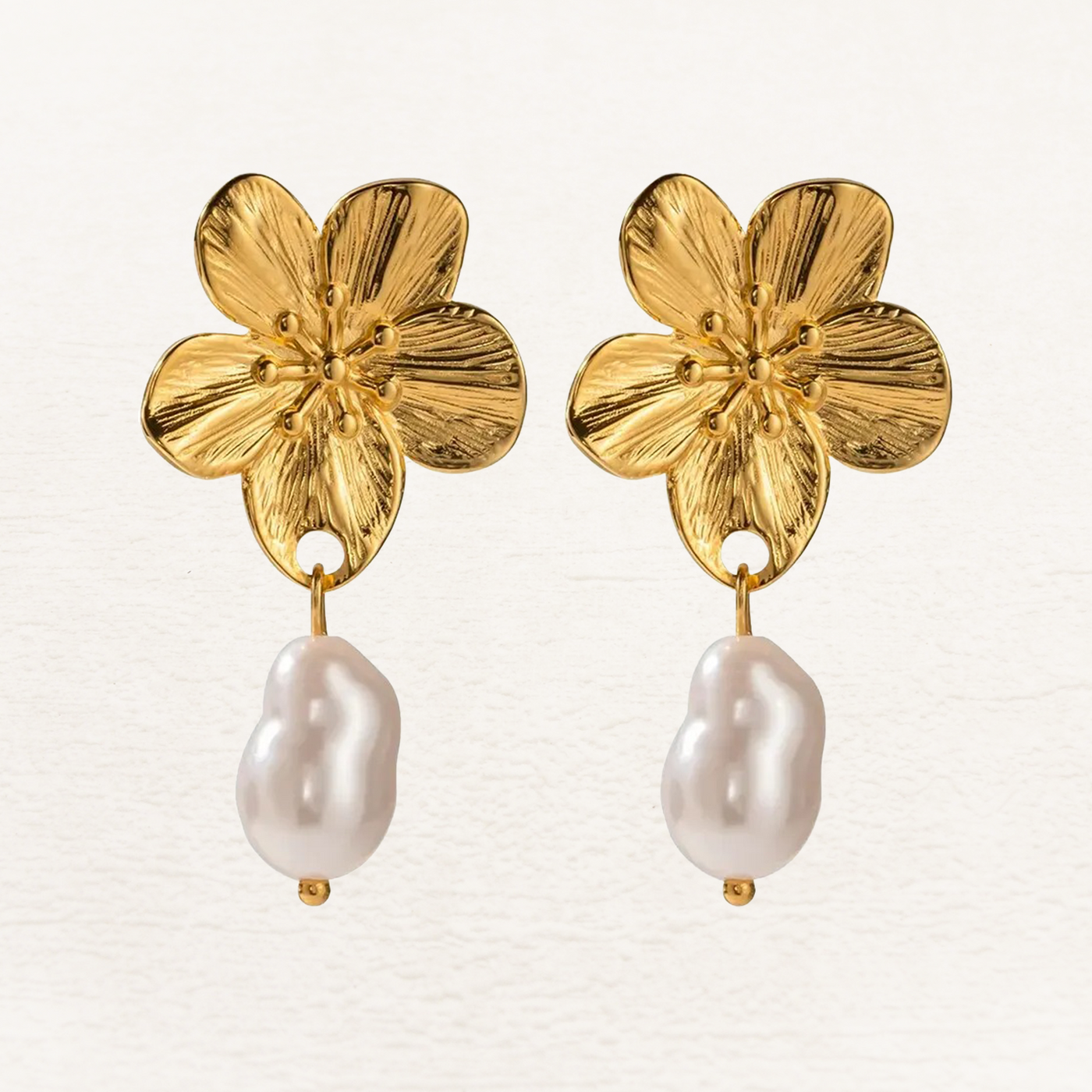 Ember Pearl Blossom Flower Earrings Gold