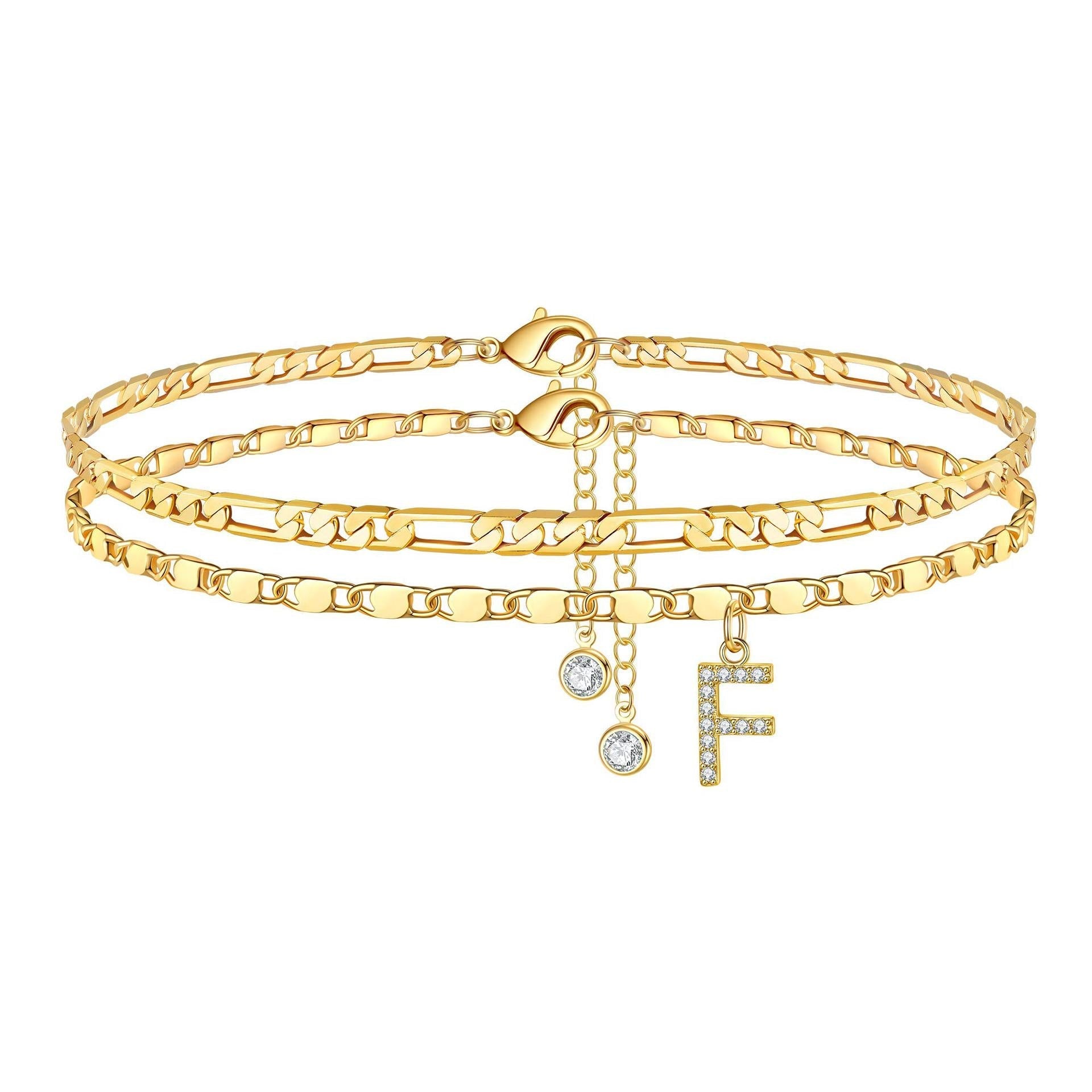 2 Piece Diamond Initial Anklet Set