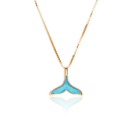 Gold Dolphin Tail with Blue Opal Inlay Necklace