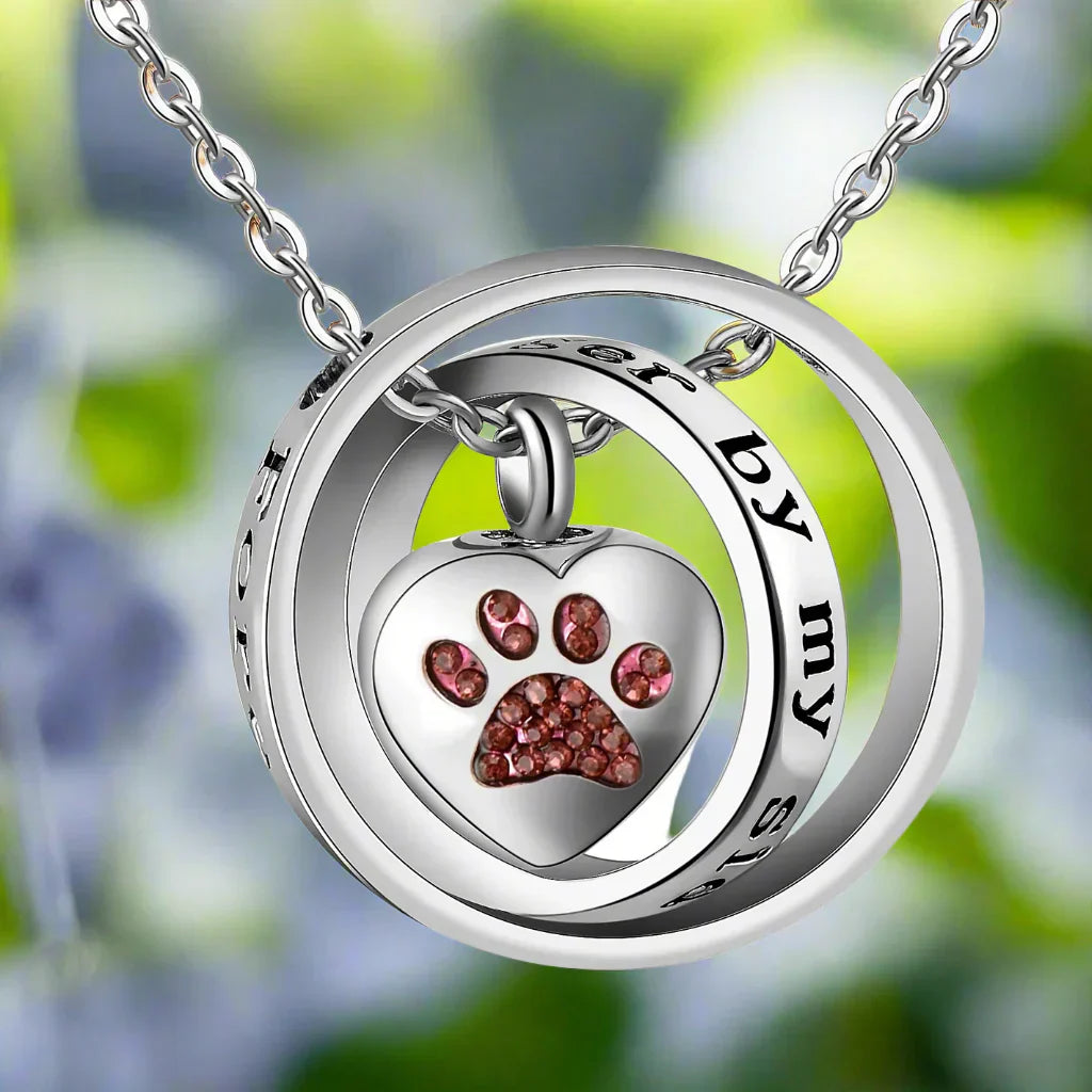 Paw-shaped stainless steel urn necklace