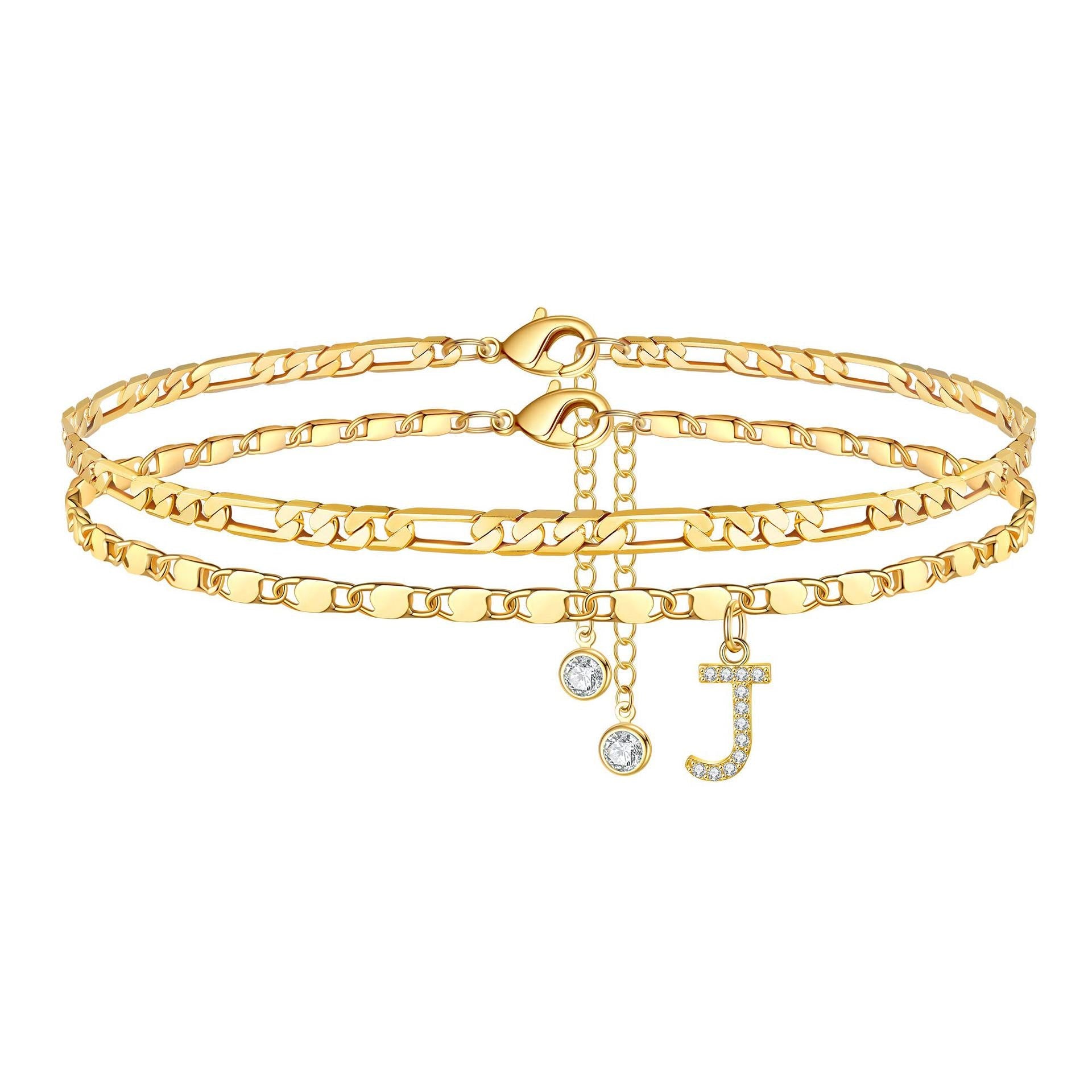 2 Piece Diamond Initial Anklet Set