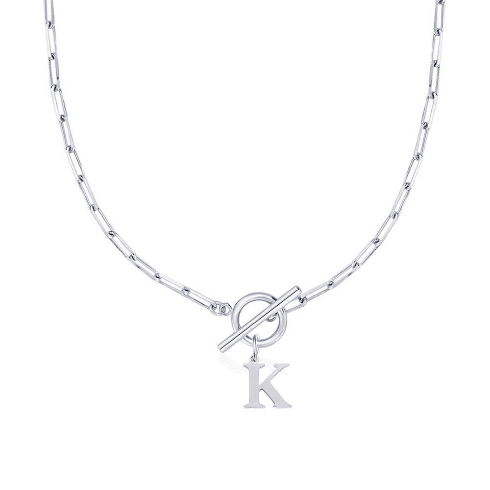 Paperclip Initial Necklace with Circle Toggle Clasp