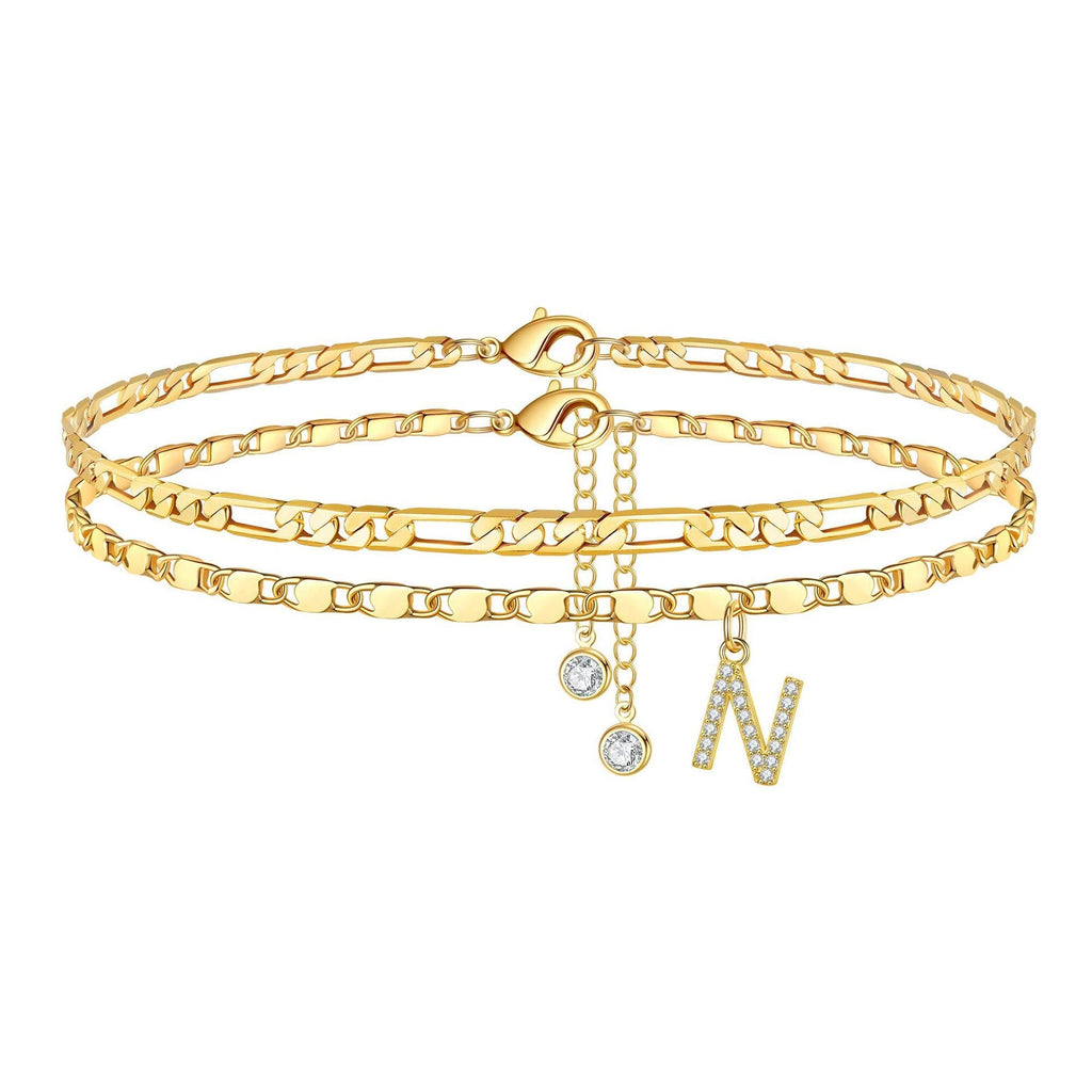 2 Piece Diamond Initial Anklet Set