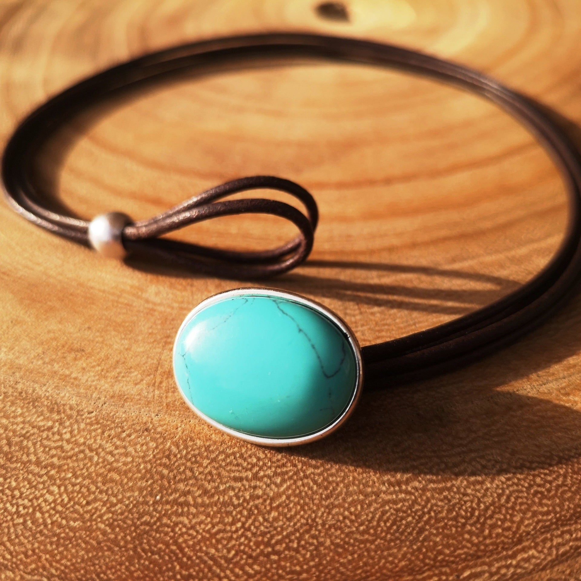 Vintage Leather Cord Turquoise Necklace