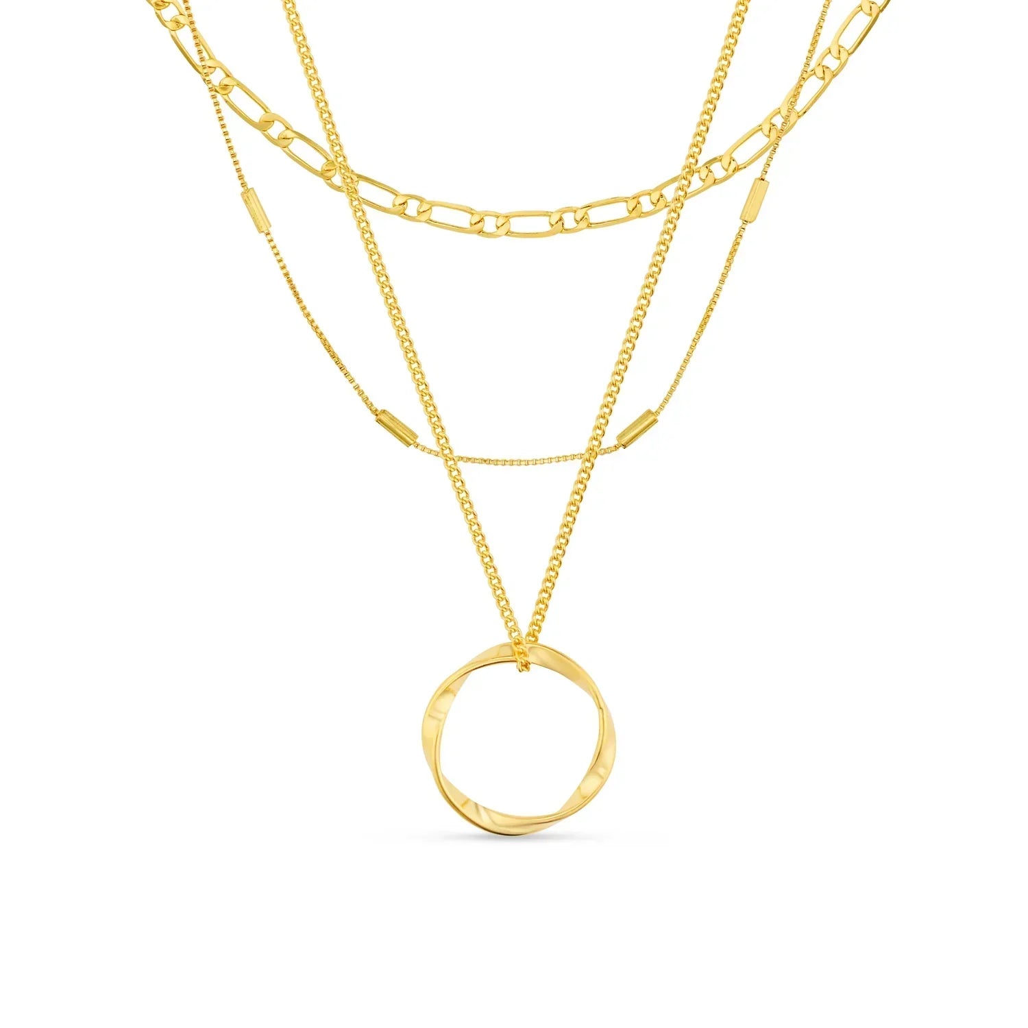 Open Circle Three Row Necklace | White Gold