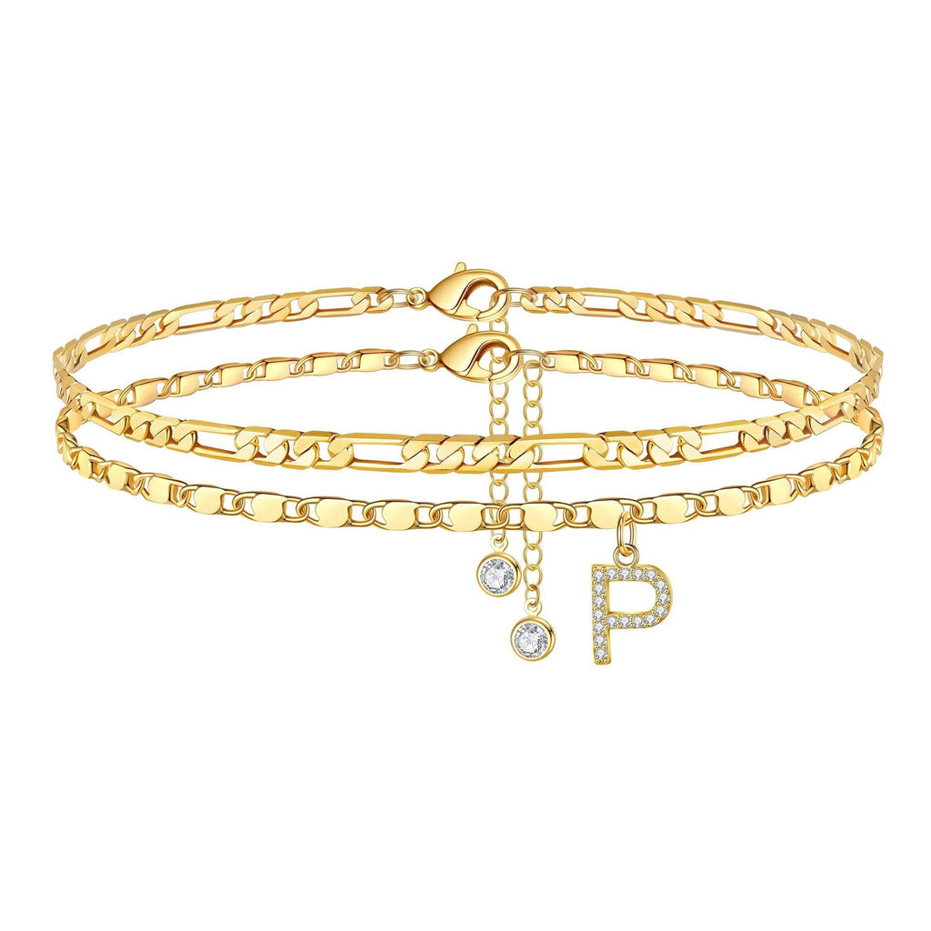 2 Piece Diamond Initial Anklet Set
