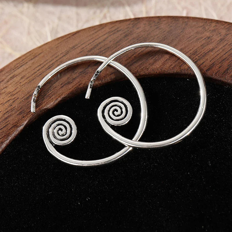 Large Silver Spiral Hoop Earrings
