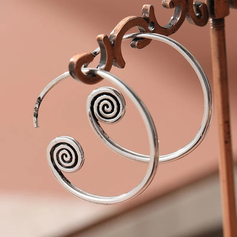 Large Silver Spiral Hoop Earrings