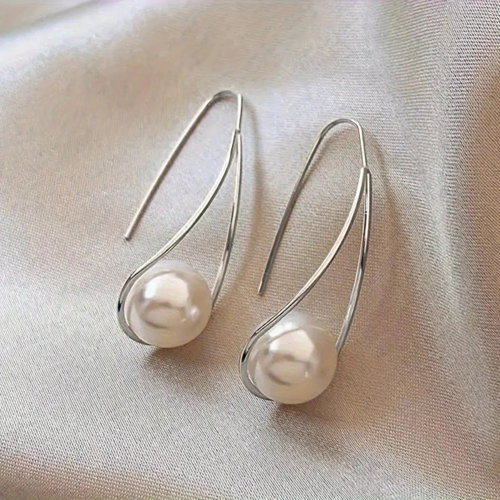 Modern Pearl Sterling Silver Drop Earrings